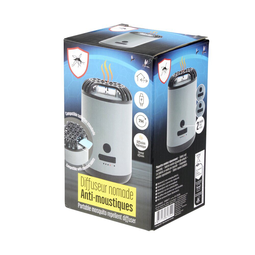 Diffuseur anti-moustique nomade rechargeable compatible tablette Ø7,5xH11,5cm