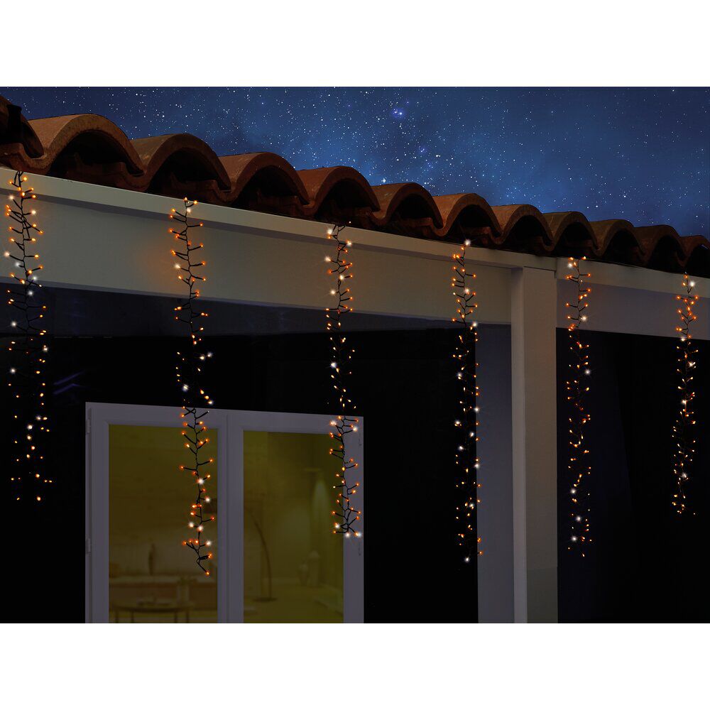 Guirlande solaire bordure de toit forme cascade 480LED blanc chaud 2m