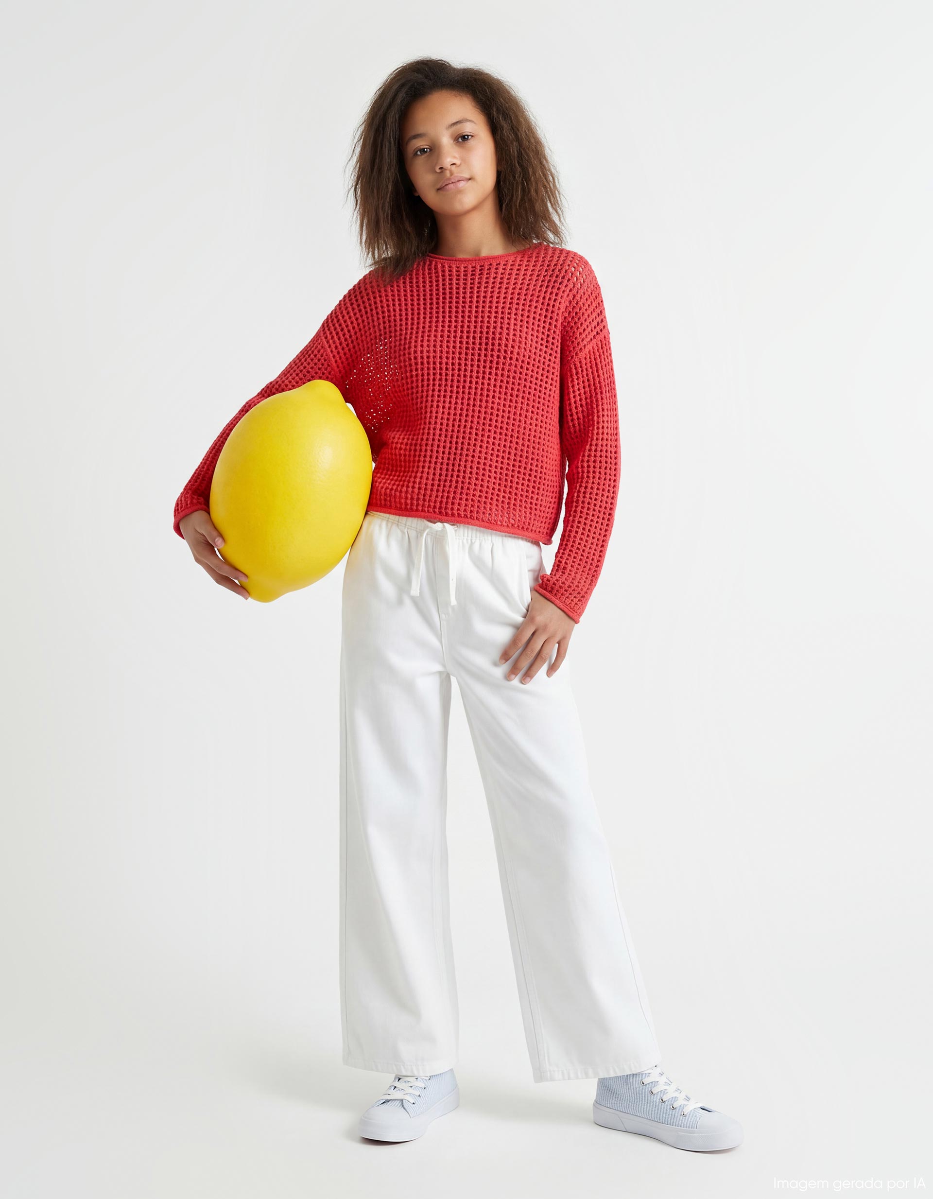 Calças de Ganga 'Wide Leg', Menina, Branco