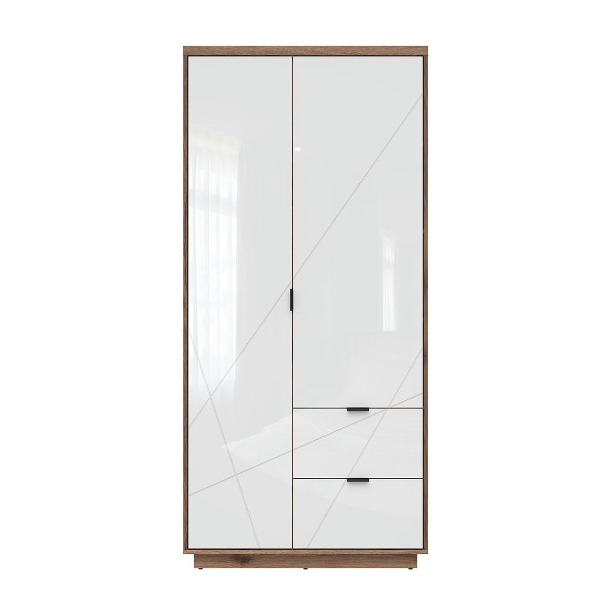 - Armoire 2 portes 2 tiroirs blanc et naturel