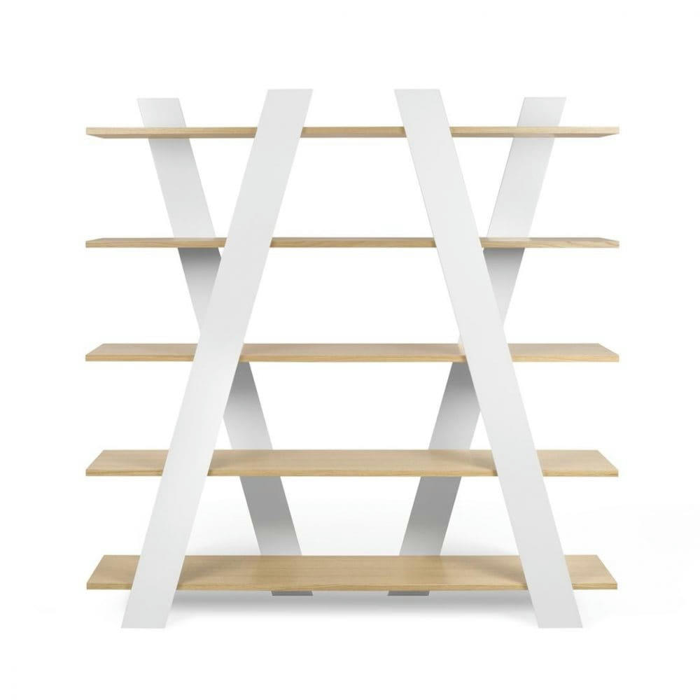 WIND - Bibliothèque  placage chêne naturel et blanc laqué