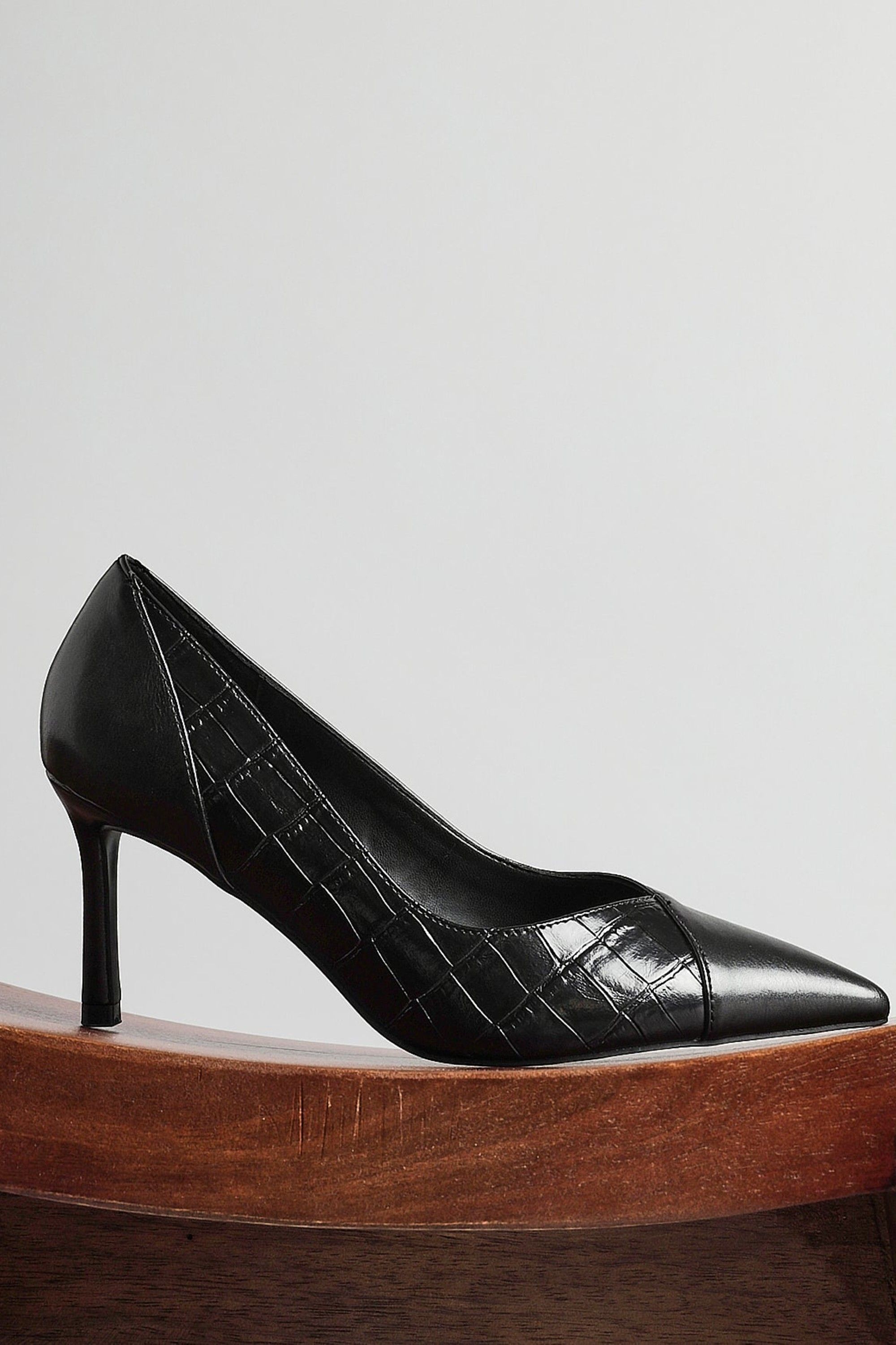 Linzi Gaia Black Faux Leather Mix Croc Court Heels