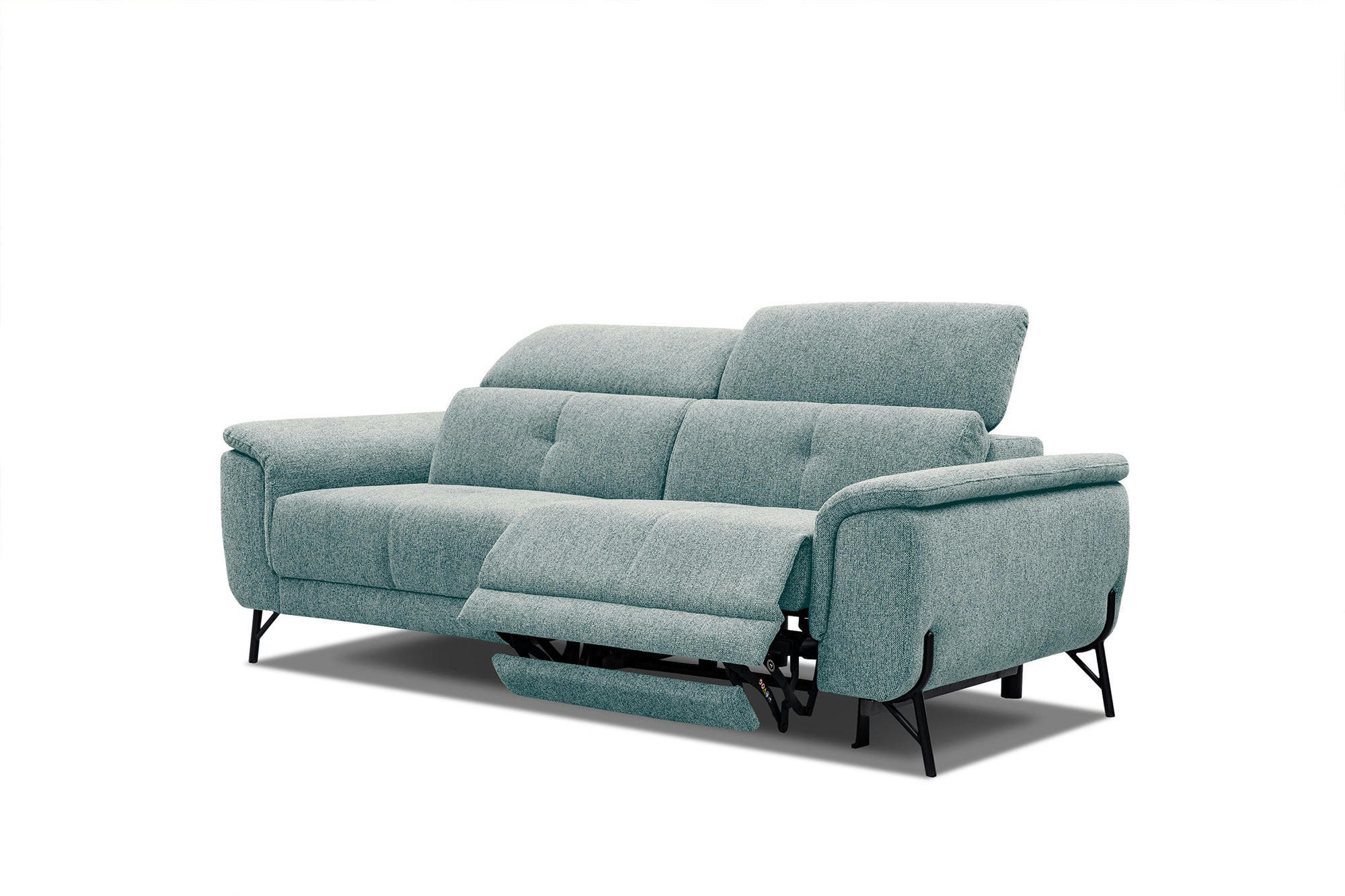 AVENA - Canapé droit 3 places avec relax électrique à droite tissu bleu clair