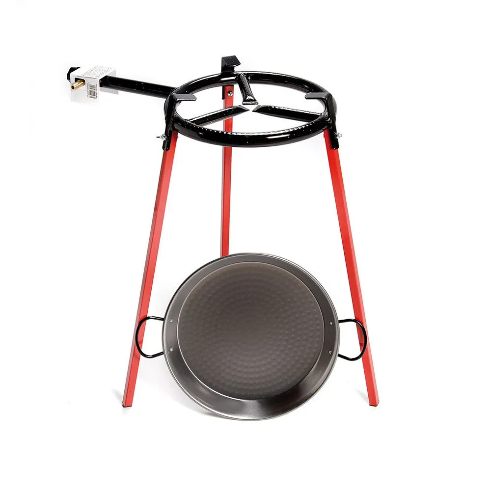 Vaello Polished Paella Pan With Tripod And Gas Burner 38 cm