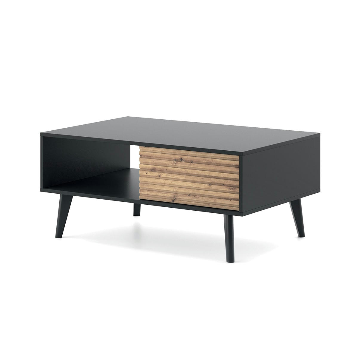- Table basse 2 tiroirs noir et naturel