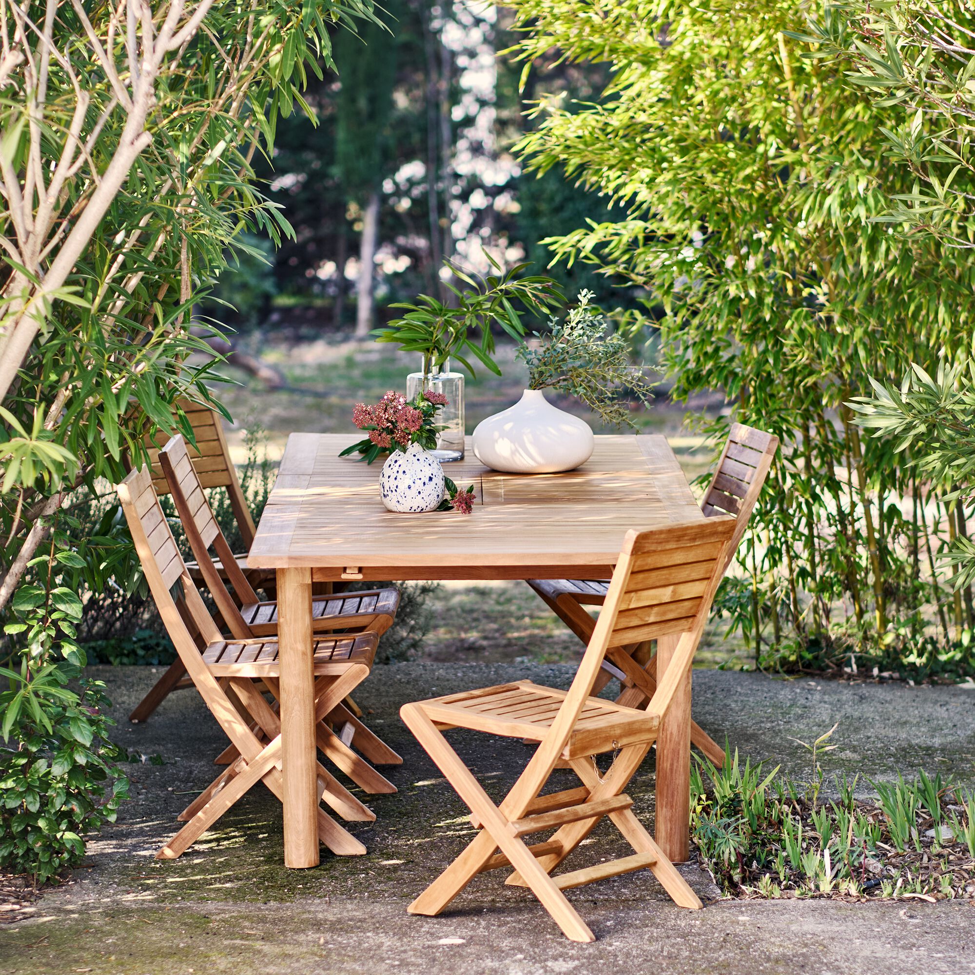 LALE - Chaise de jardin pliante en teck - bois clair