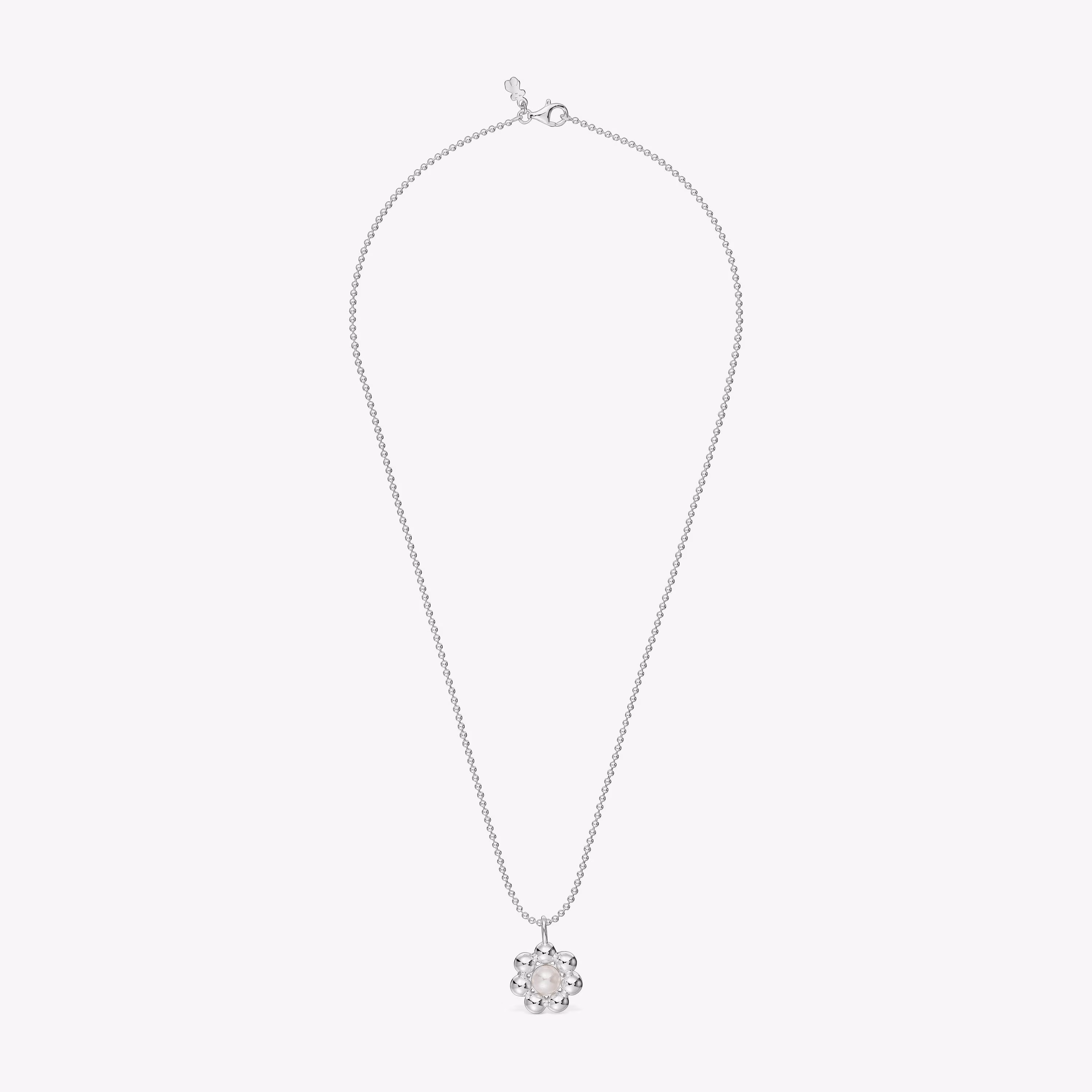 Collar corto de plata flor y perla cultivada Sugar Party