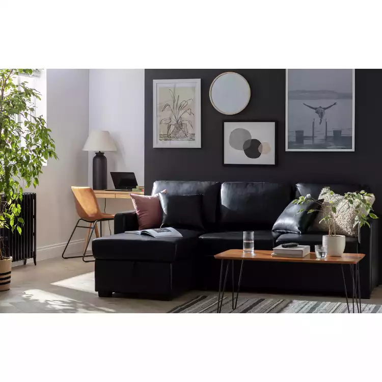 Habitat Reagan LH Faux Leather Storage Sofa Bed - Black