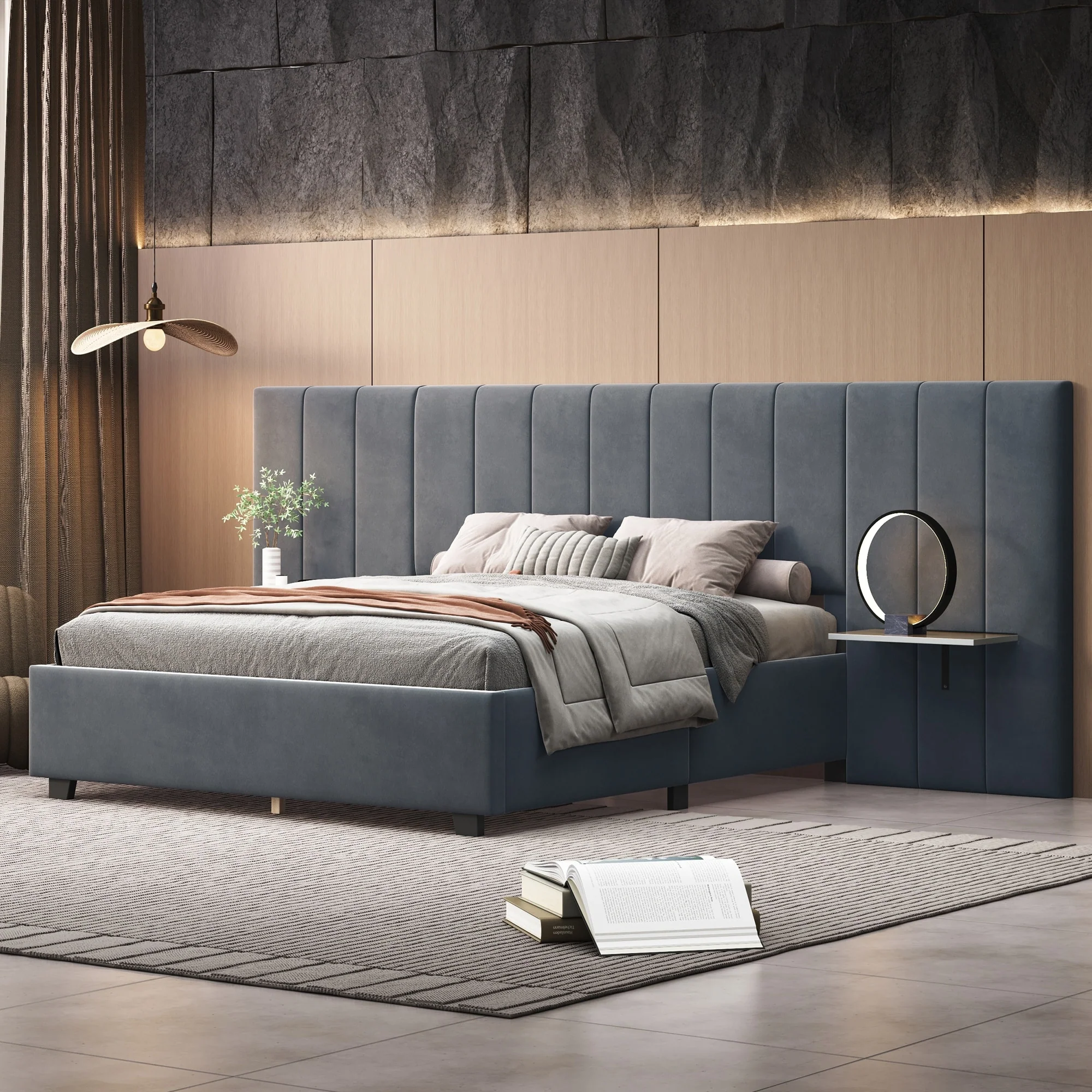 Modern Upholstered Platform Bed with Integrated Storage and Soft Headboard