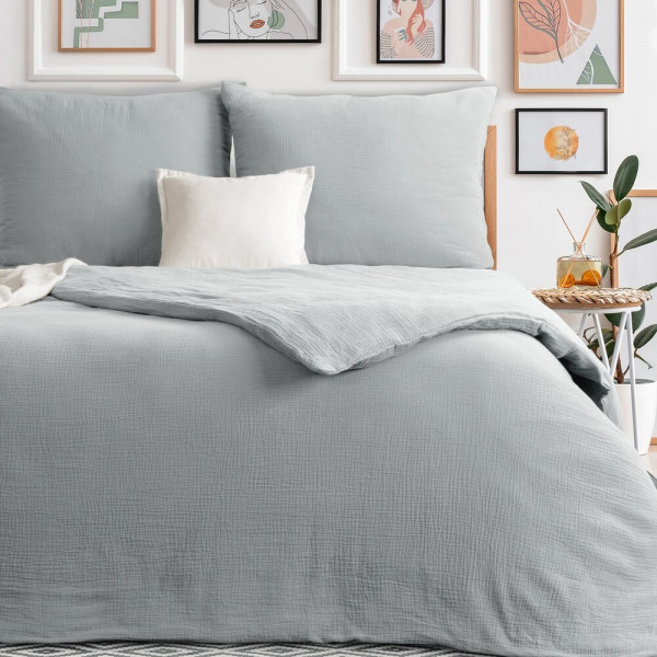 Komplet pościeli muślinowej 100% bawełna srebrny 140x200 poszewka 70x80