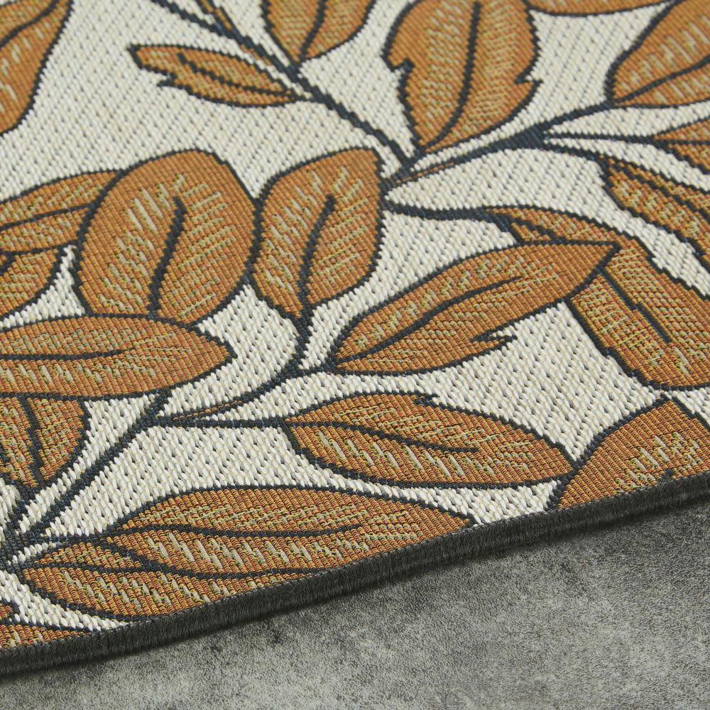 RANDERS - Tapis tissé jacquard imprimé végétal écru et caramel 160x230