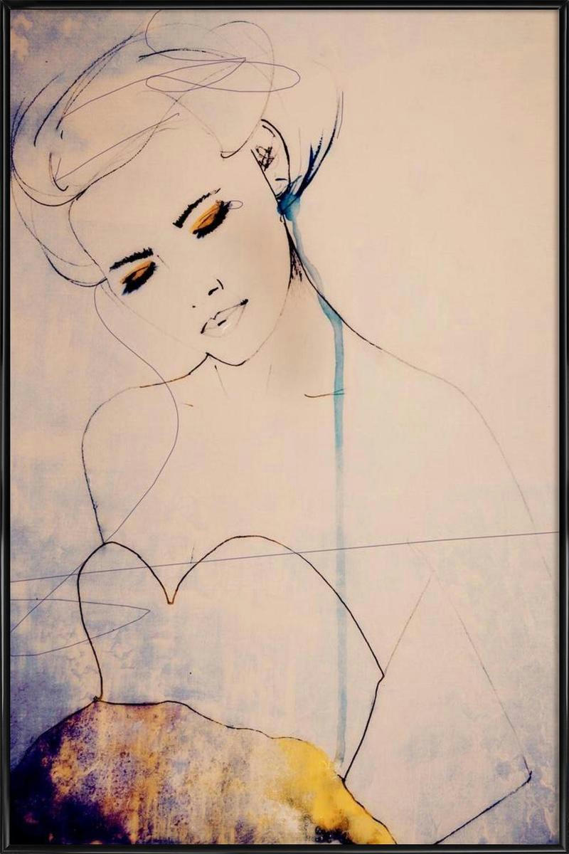 ABSTRACTIONS ASIDE - Affiche dans cadre standard (noir) blanc ivoire & jaune 30x45