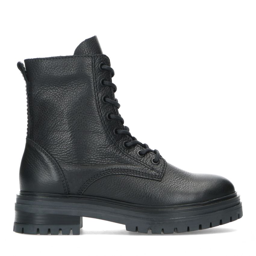 Manfield Zwarte leren veterlaarsjes