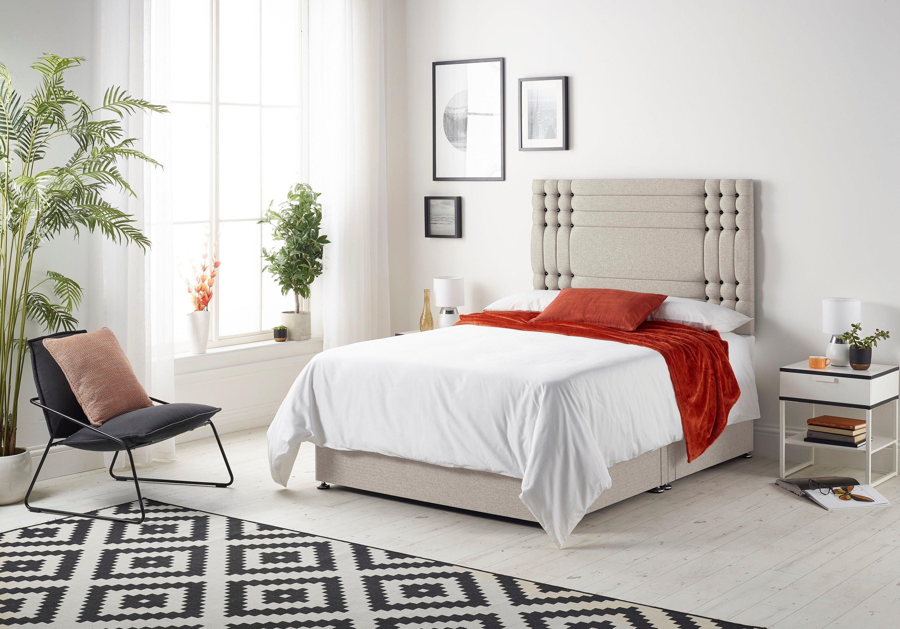 Somnior Flexby Plush Fabric Divan Bed with Orthopeadic Sprung Memory Foam Mattress and Headboard