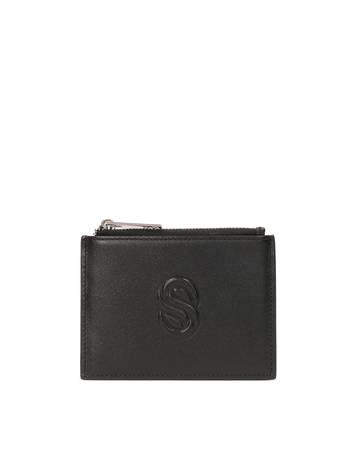 Black leather card case