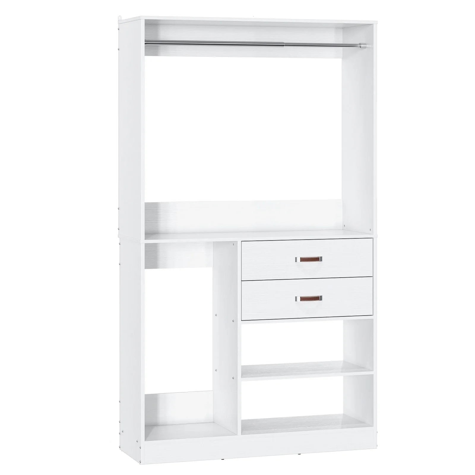 Vryon 40''W Freestanding Closet Organizer with Hanging Rod, Closet System Wardrobe with Wood Drawers