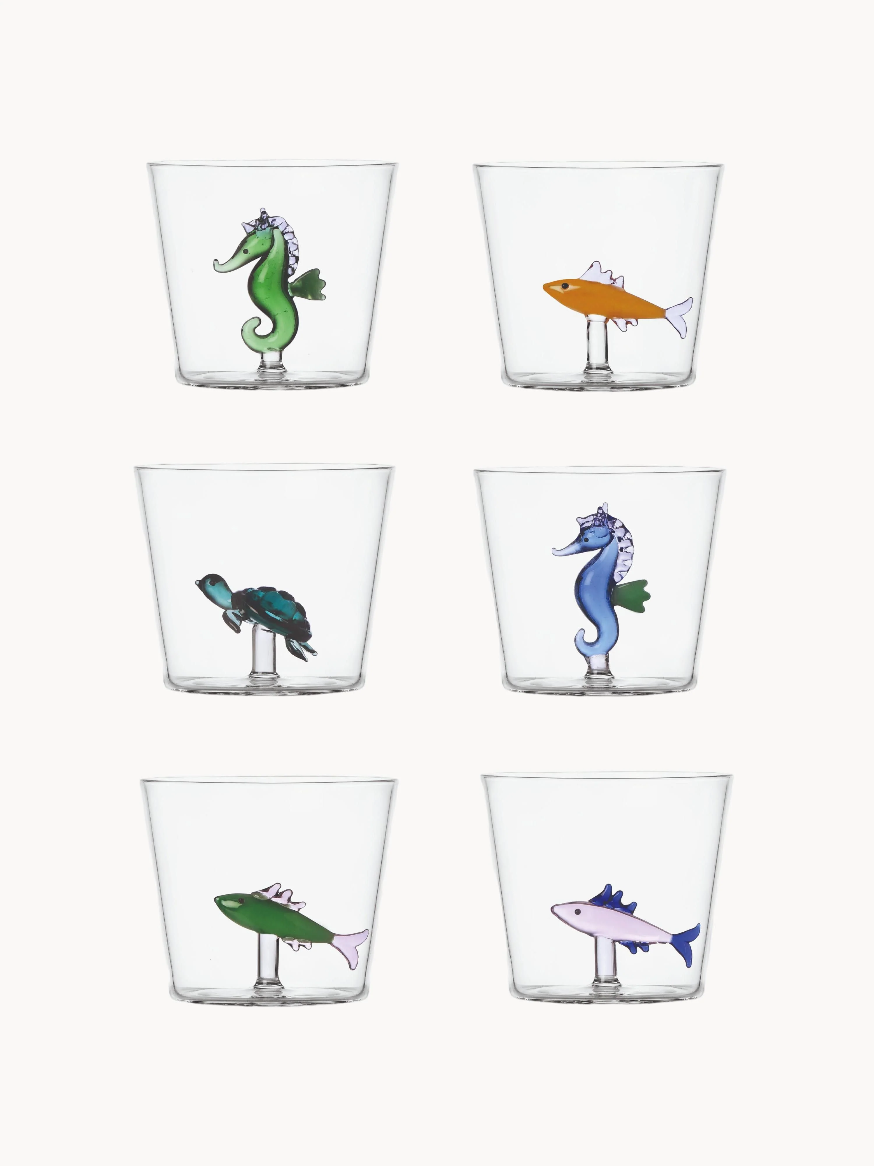Handgefertigte Trinkgläser Marine Garden aus Borosilikatglas, 6er-Set