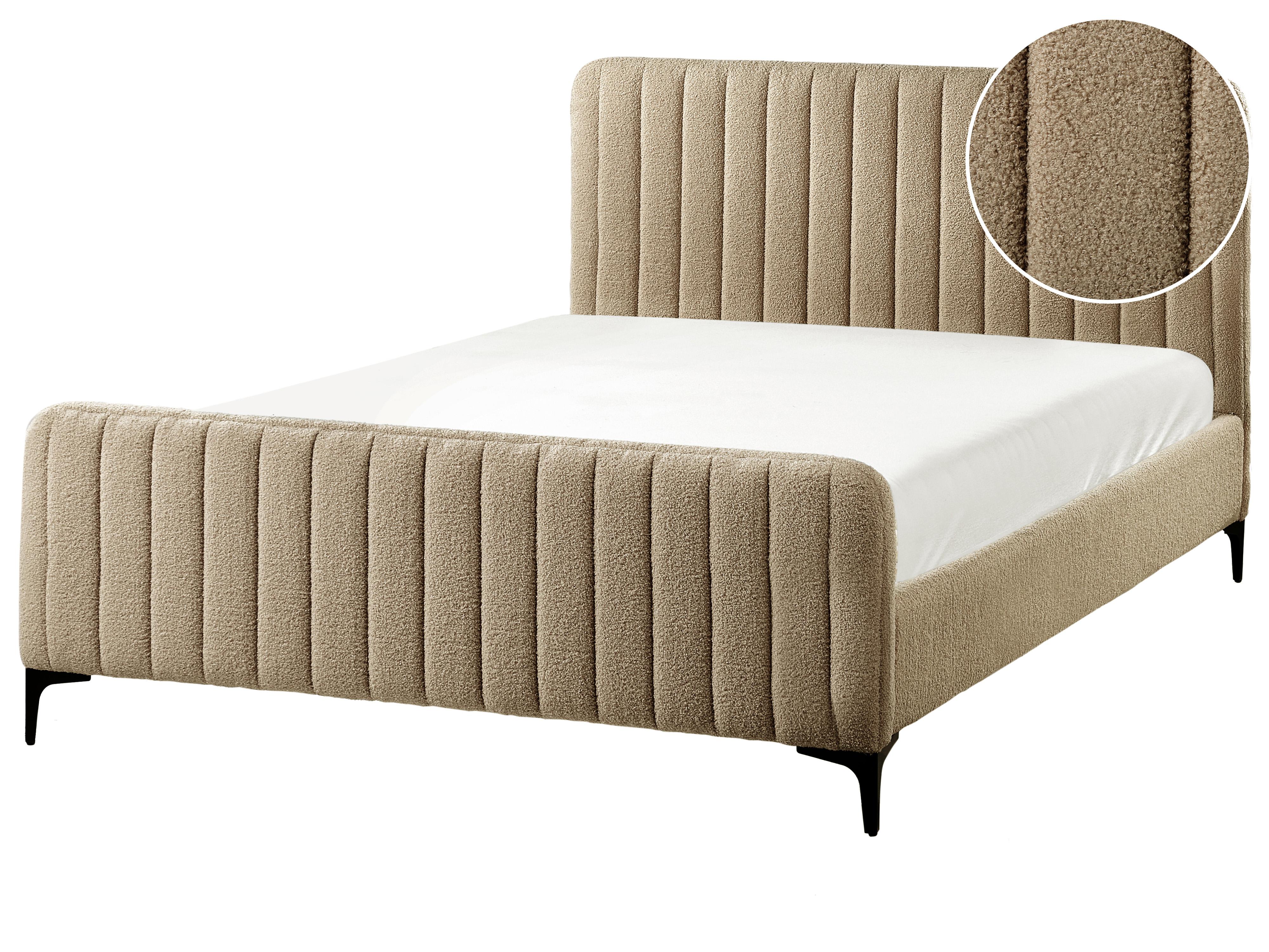 Bed Boucle LUNAN 140 x 200 cm (EU Double) Taupe