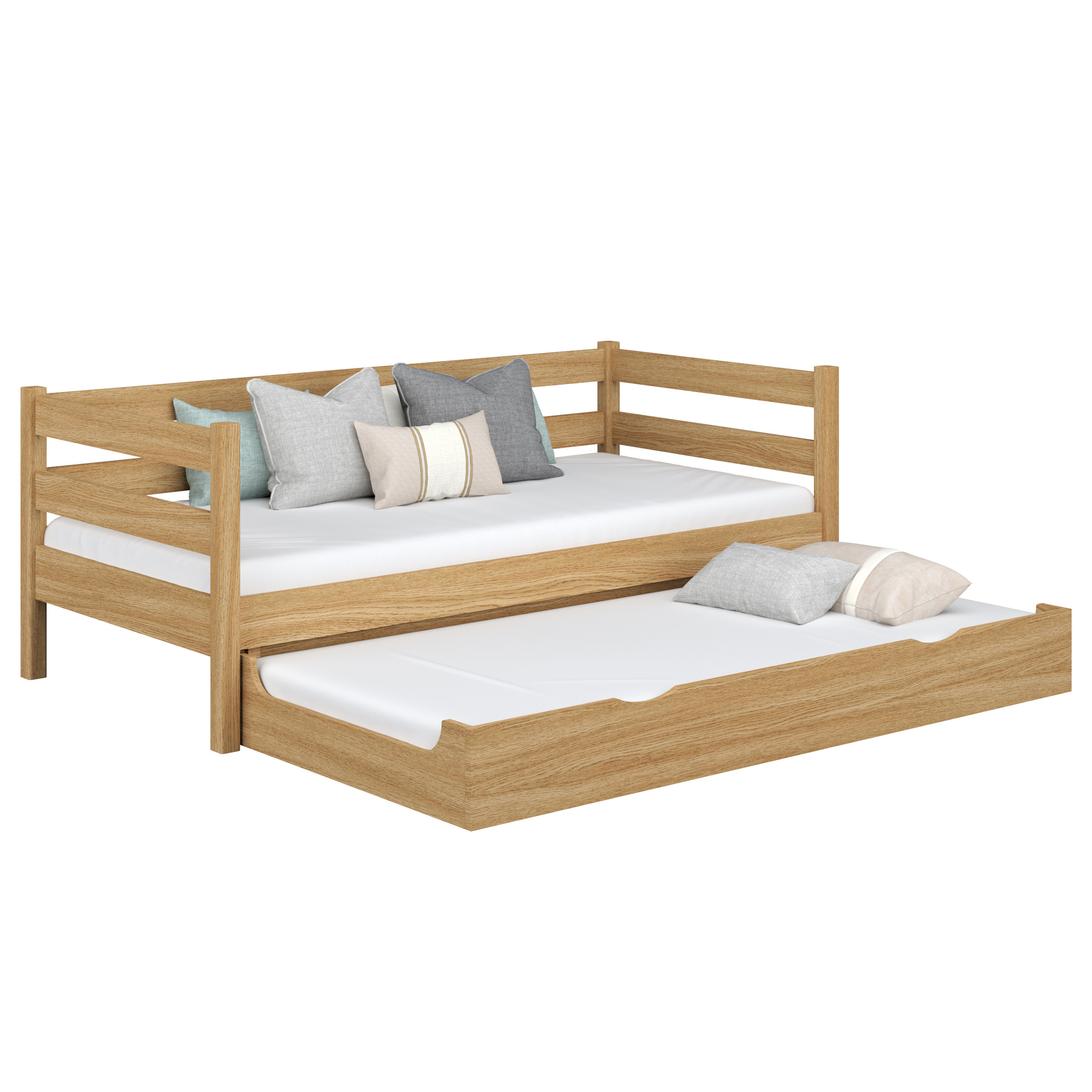 Dębowe łóżko sofa z szufladą na materac N01