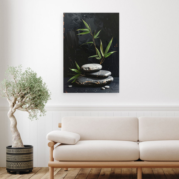 Obraz do salonu sypialni, Kamienie zen spa liście 20x30