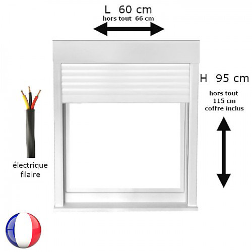 Fenêtre PVC 1 vantail oscillo-battant avec volet roulant électrique verre brouillé H 95 x L 60 cm pour pose en neuf - tirant droit