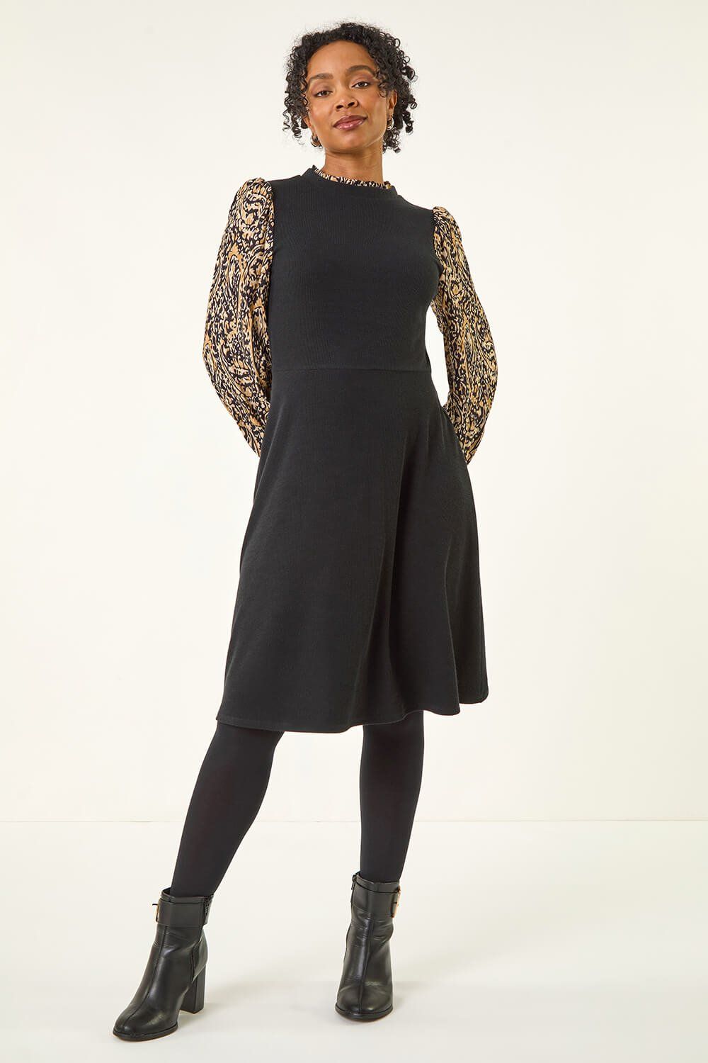 Roman Petite Contrast Frill Stretch Dress