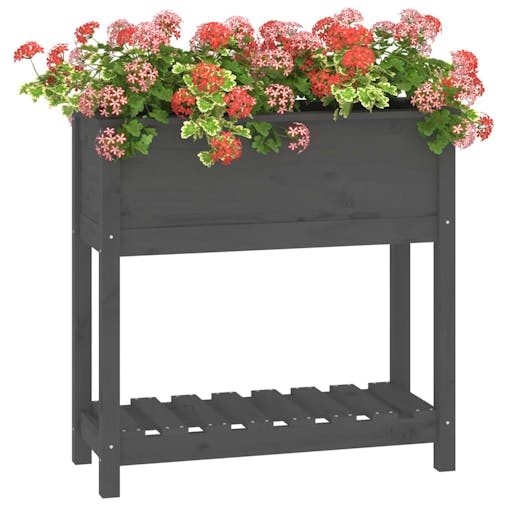 NNEVL Planter with Shelf Grey 82.5x34.5x81 cm Solid Wood Pine