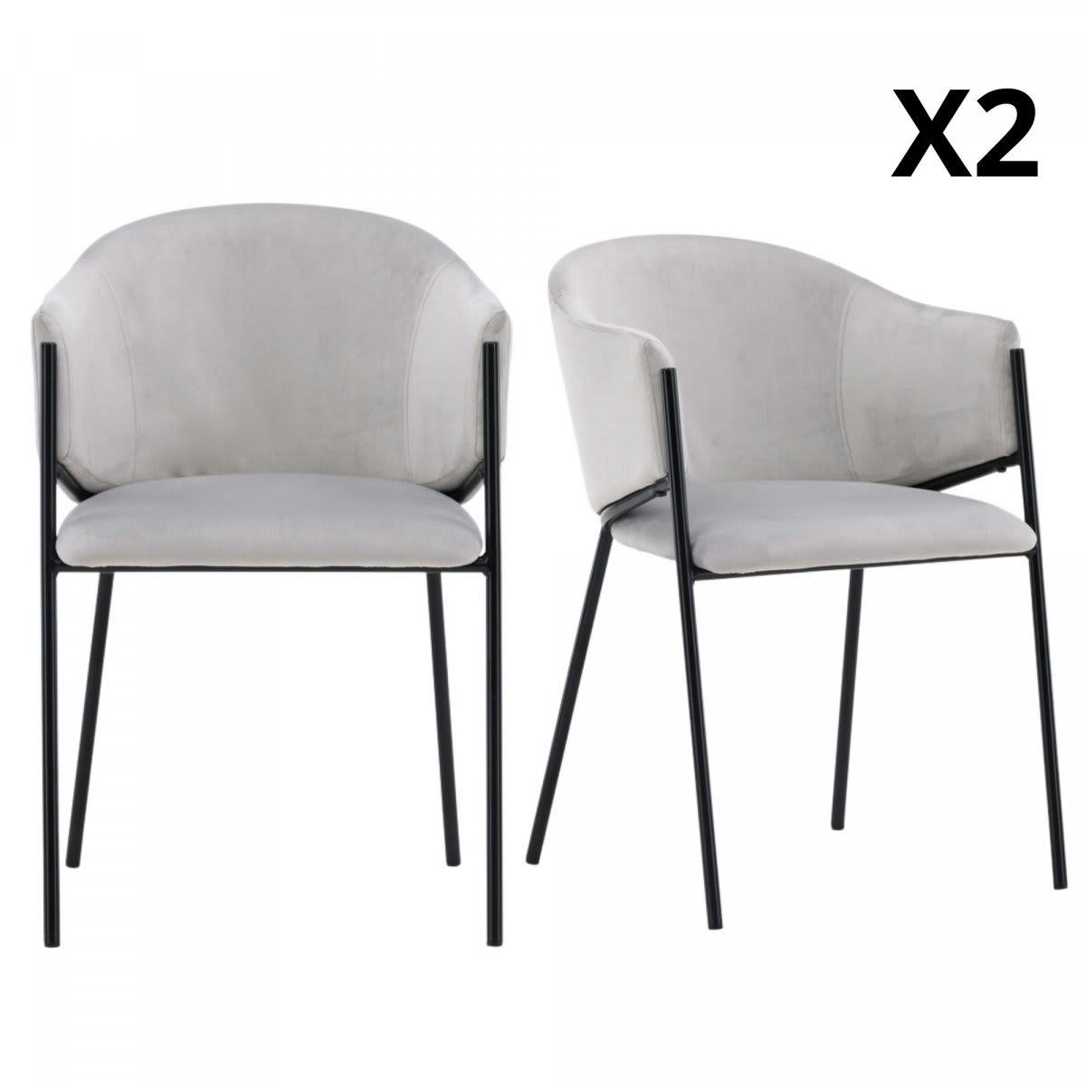 JAVI - Lot de 2 chaises moderne en velours