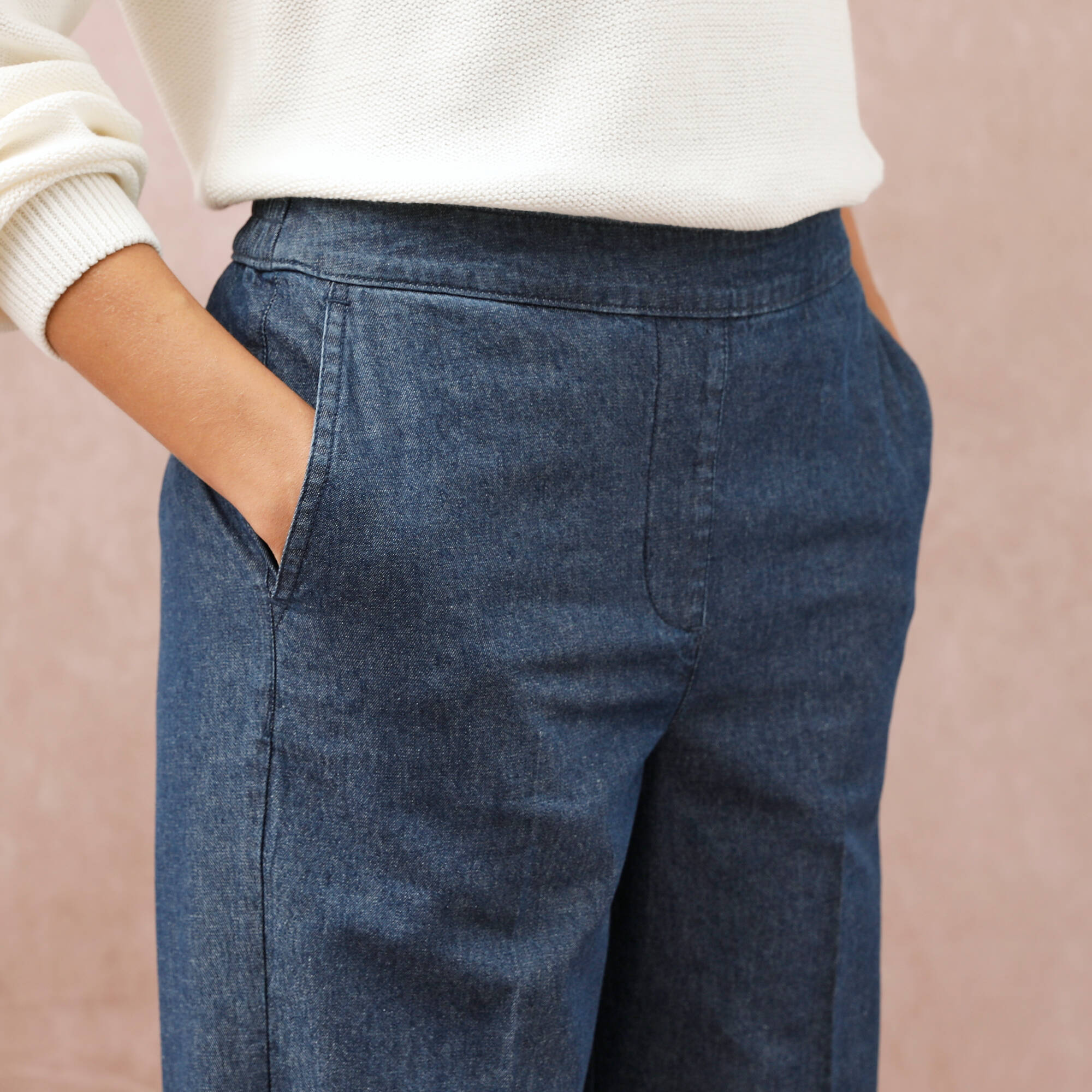 Jean large taille élastiquée, denim léger