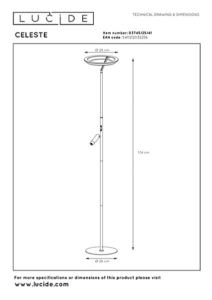 Lampadaire CELESTE en métal avec LED intégré - Taupe - Lucide