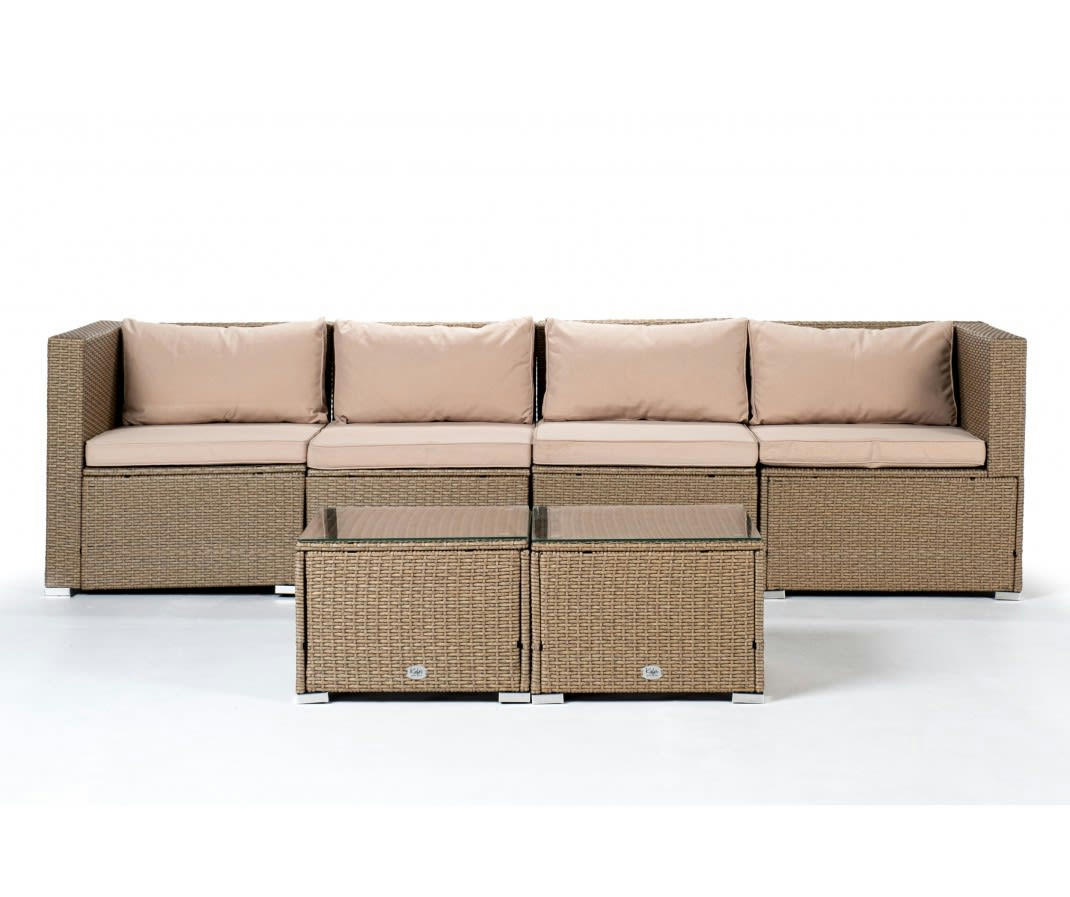 BAHAMAS - Salon de jardin Canapé avec table double 4 Places Beige KieferGarden