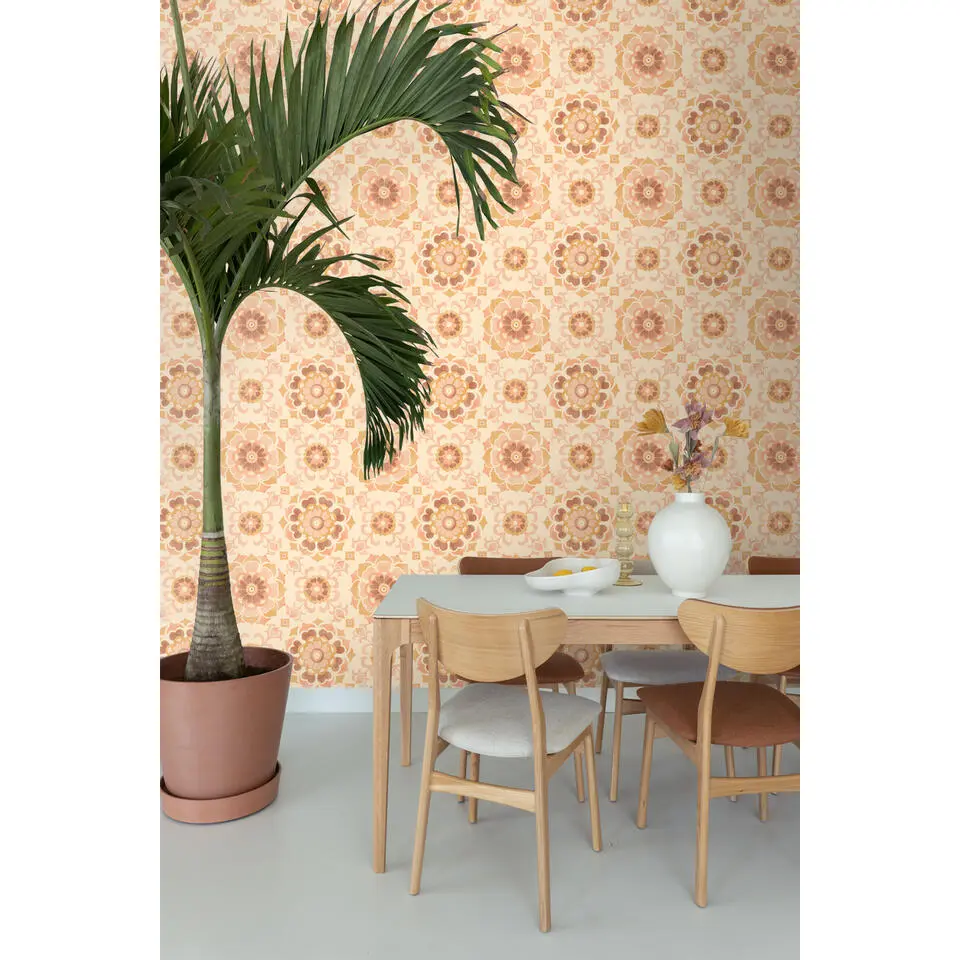 ESTAhome behang tegelmotief beige en licht roze - 50 x 900 cm