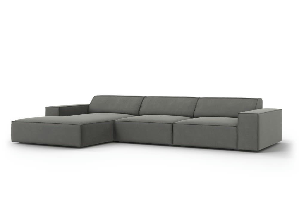 JODIE - Canapé d'angle 4 places en velours gris clair