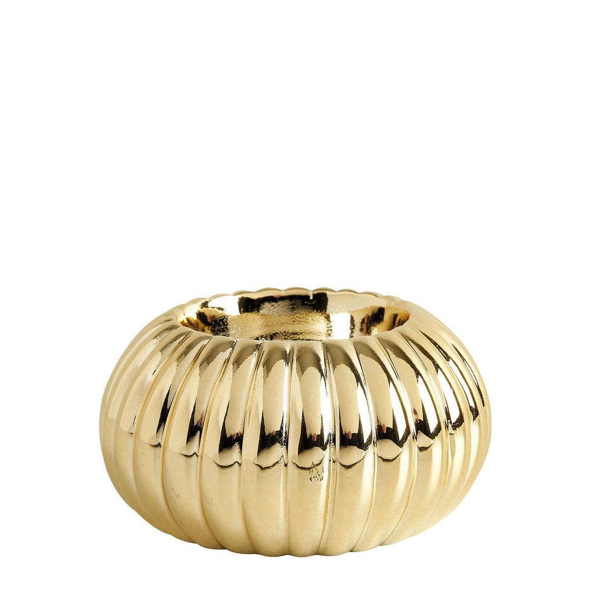 - Bougeoir côtelé doré en céramique - Grand modèle