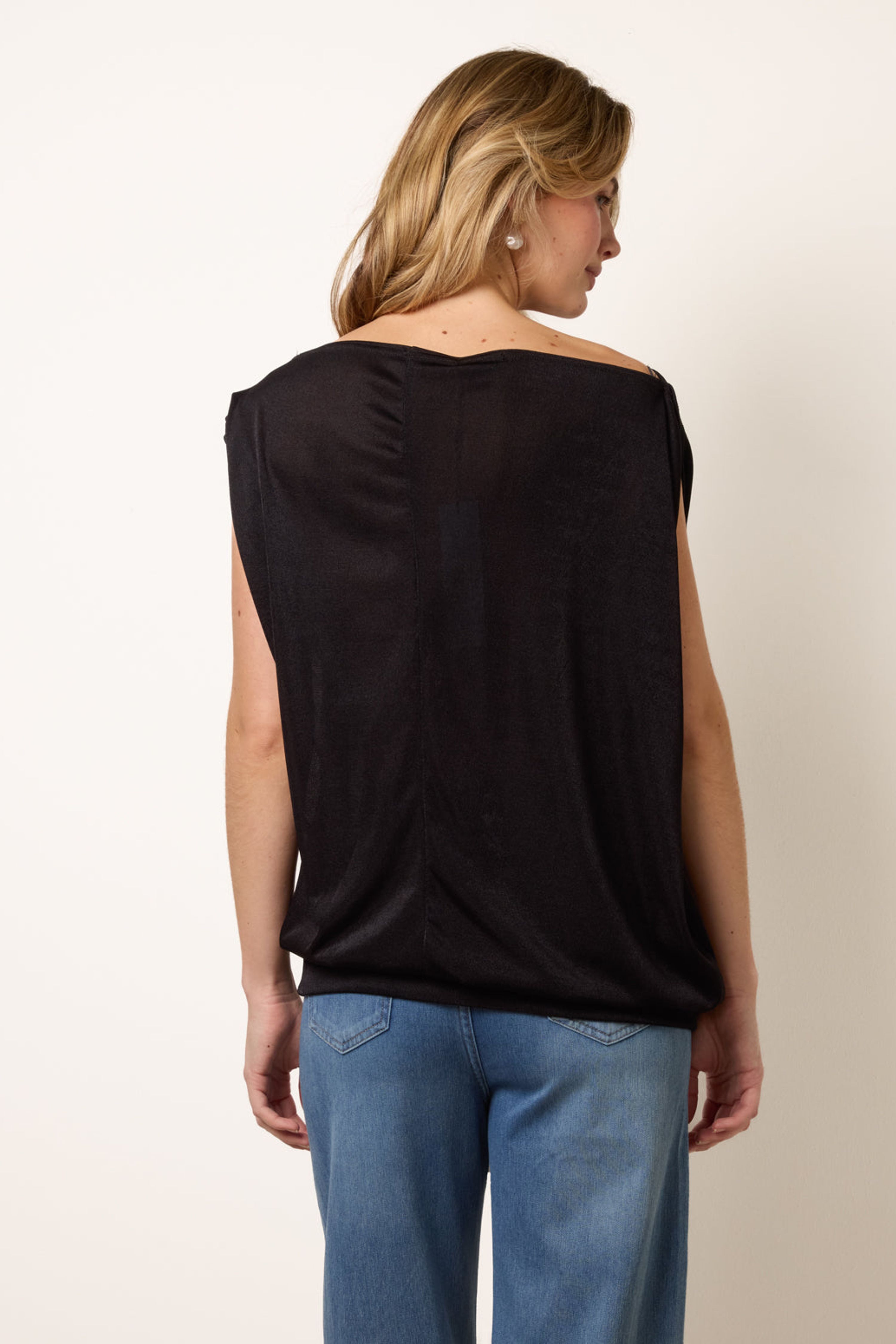 Blue Vanilla Black Deep Band Slinky Oversize Tunic Top