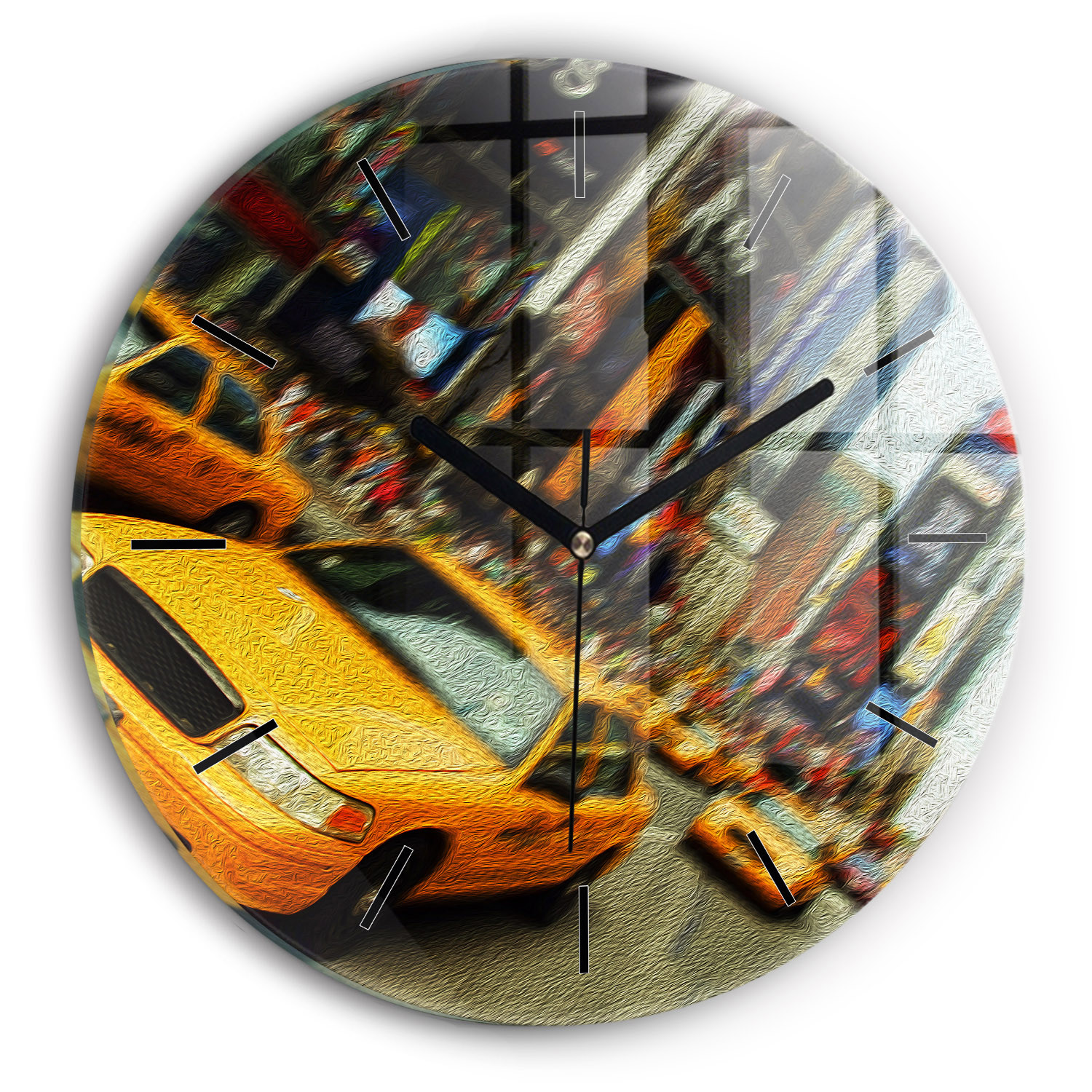 Zegar szklany ścienny do salonu New York City taksówki fi30
