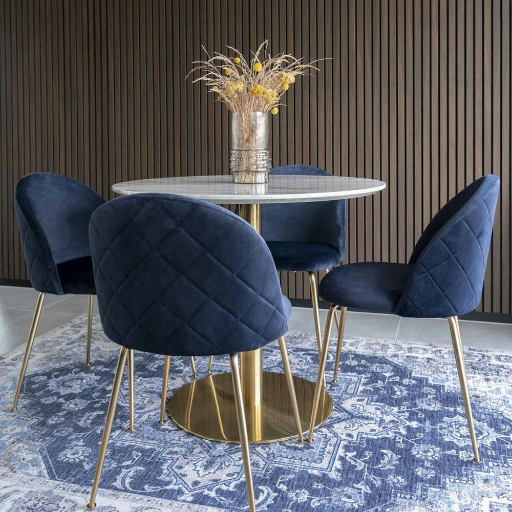 BOLZANO - Table à manger ronde effet marbre D90cm blanc