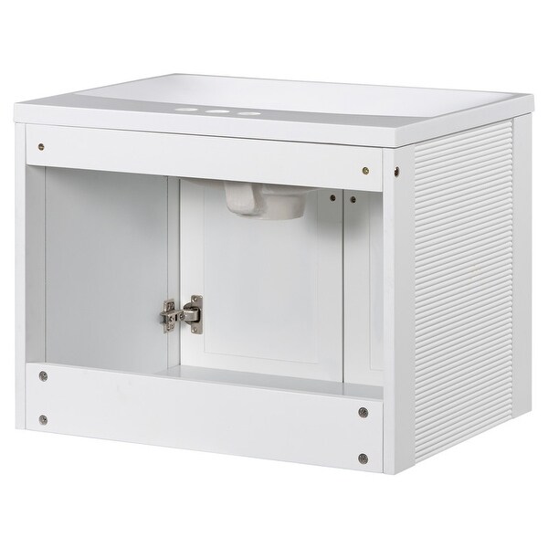 24‘ Bathroom Vanity with Ceramic Sink Combo, Wall Mounted Bathroom Storage Cabinet Vanity Set with 2 Shutter Doors