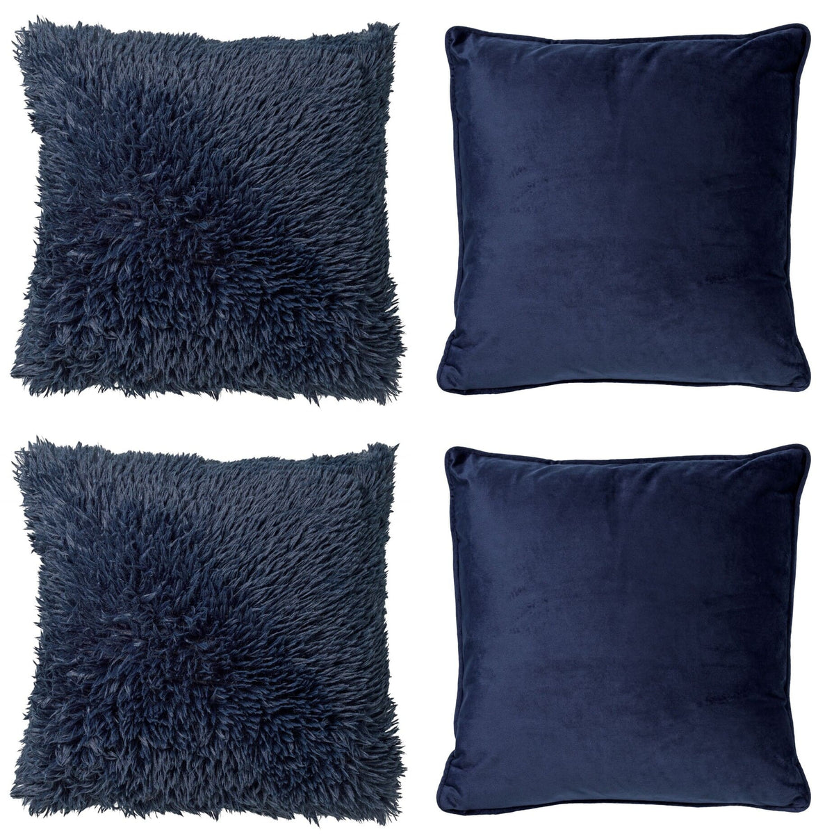KUSSENSET - 4-delig Fluffy & Velvet - 45x45 cm - inclusief binnenkussens - blauw