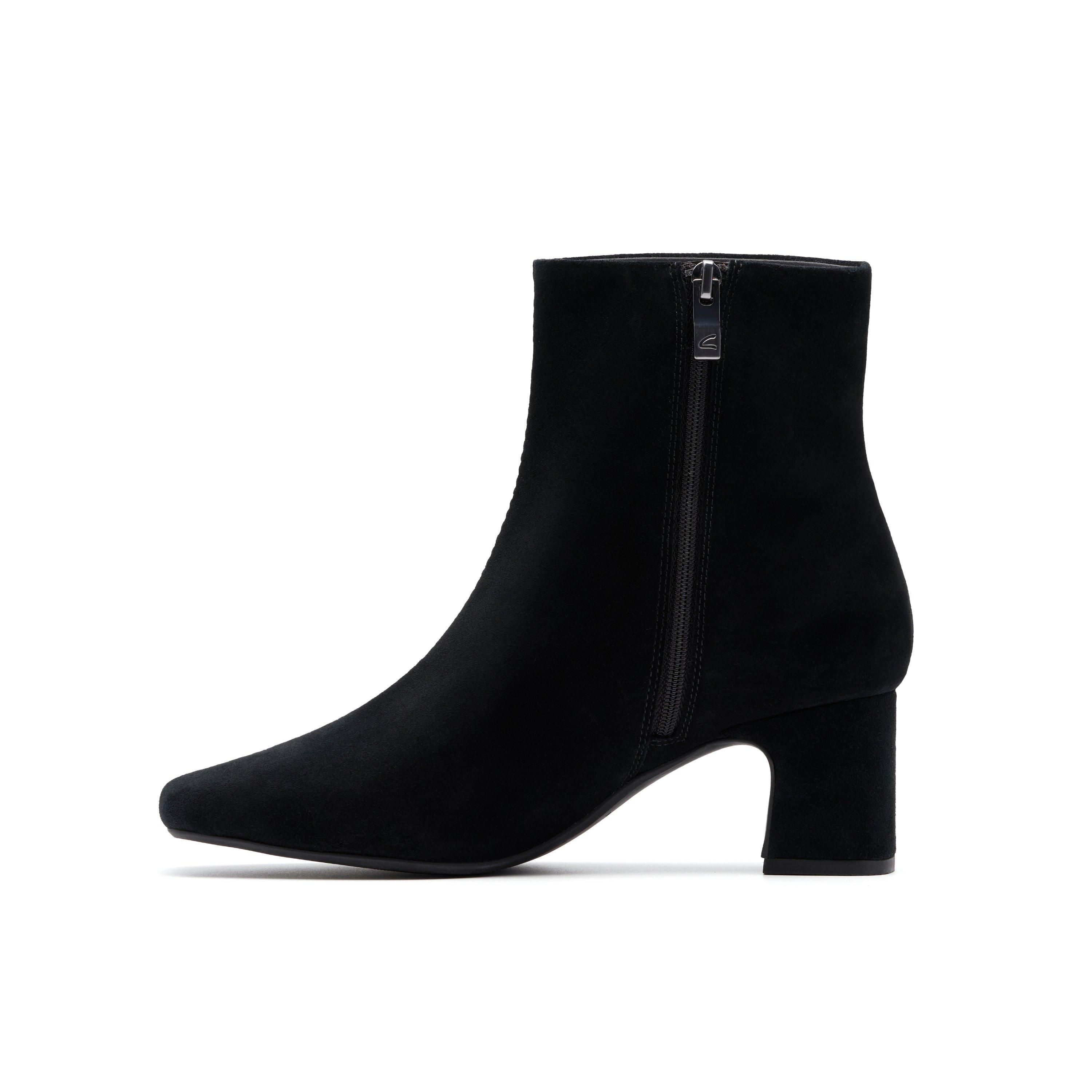 Clarks Fernie Zip Black Suede Ankle Boots