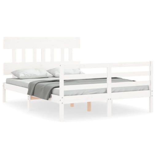 NNEVL Bed Frame with Headboard White 137x187 cm Double Solid Wood