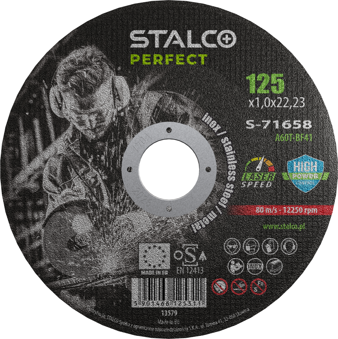 Tarcza do cięcia metalu - płaska ø 125 x 1,0 x 22, 23 mm, cyrkon STALCO PERFECT S-71658