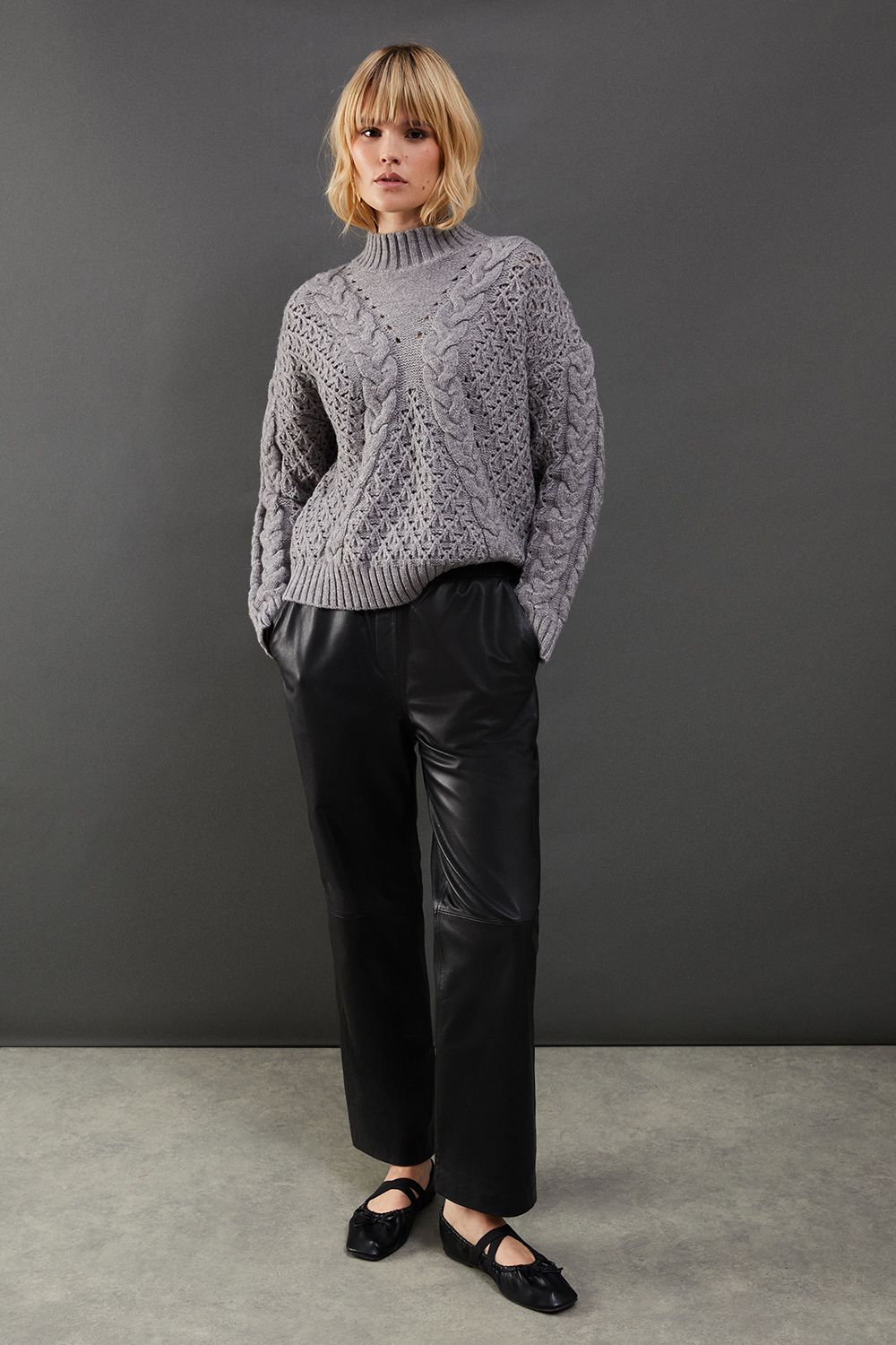 Warehouse Chunky Cable Knit Roll Neck Jumper