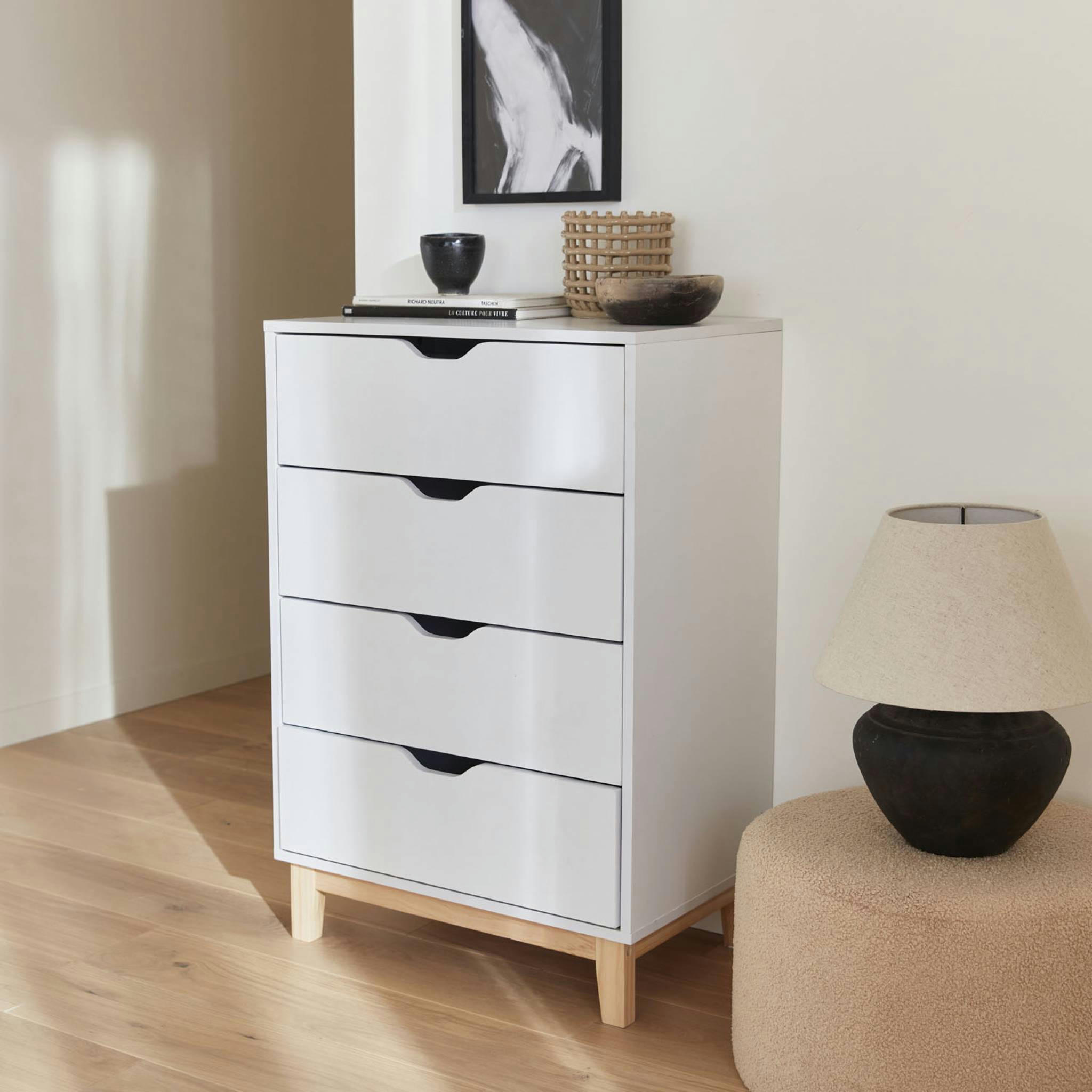 FLOKI - Commode blanche scandinave, 4 tiroirs