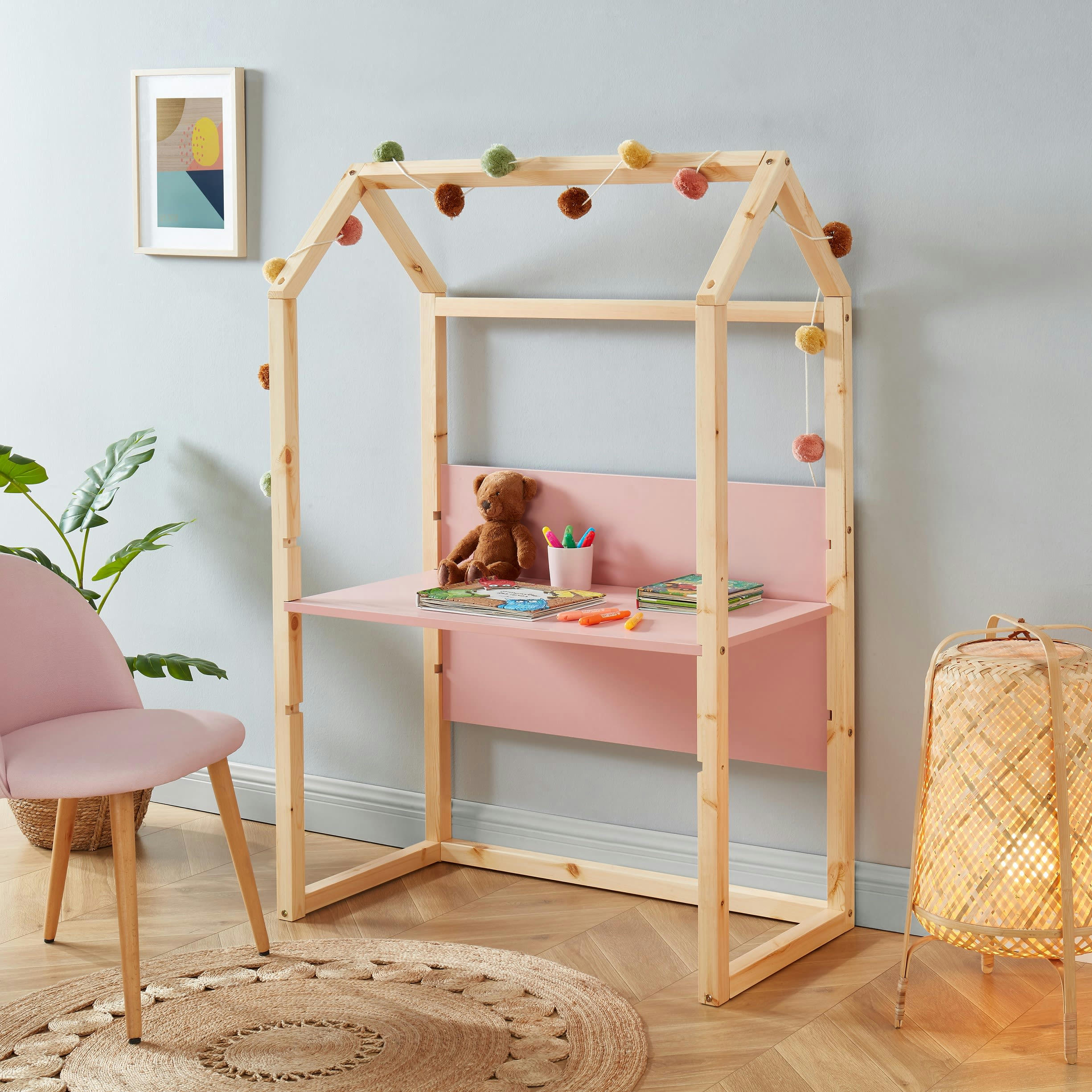 TINY - Bureau enfant cabane   rose  évolutif