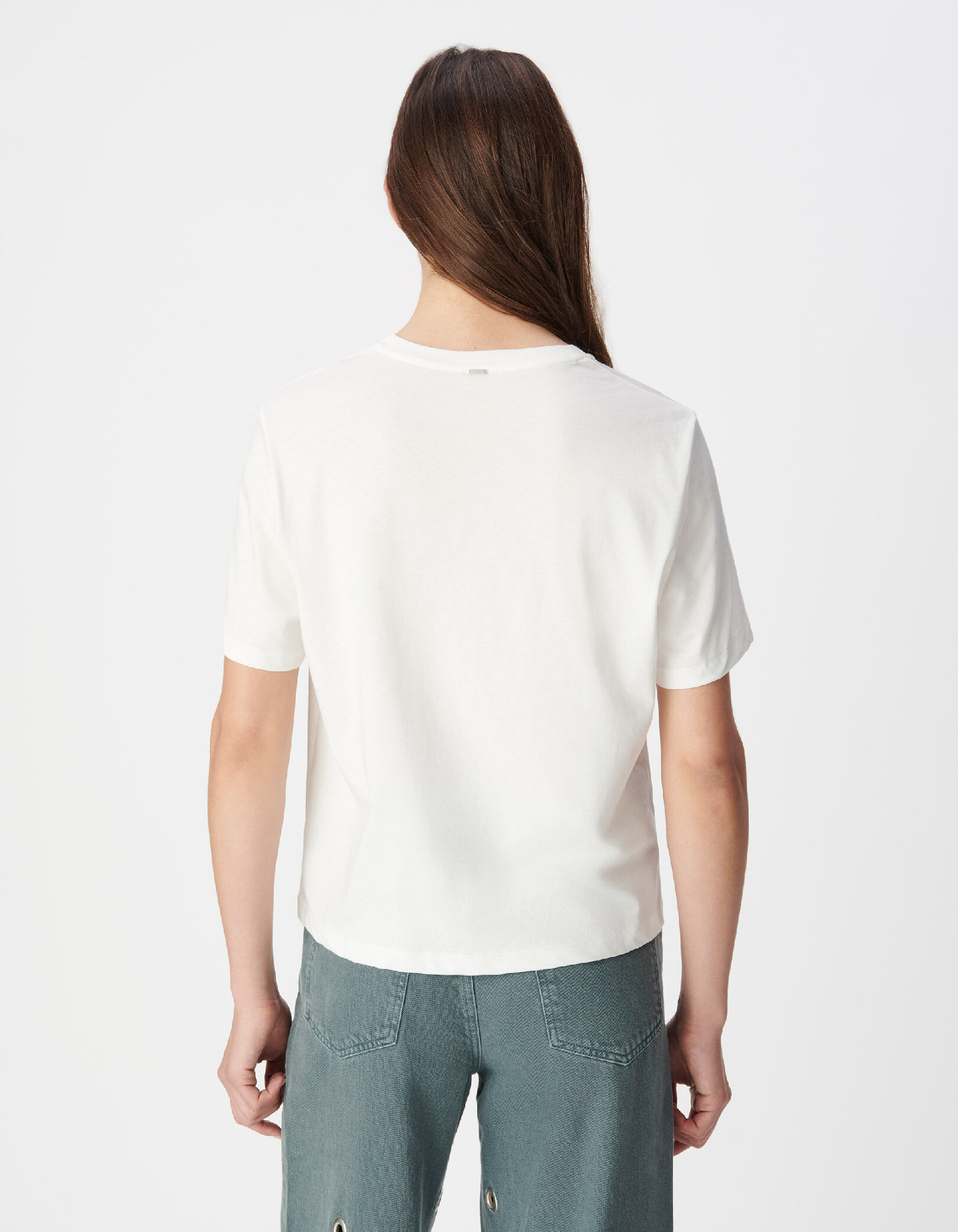 Tee-shirt blanc coton bio visuel palmiers et soleil Femme