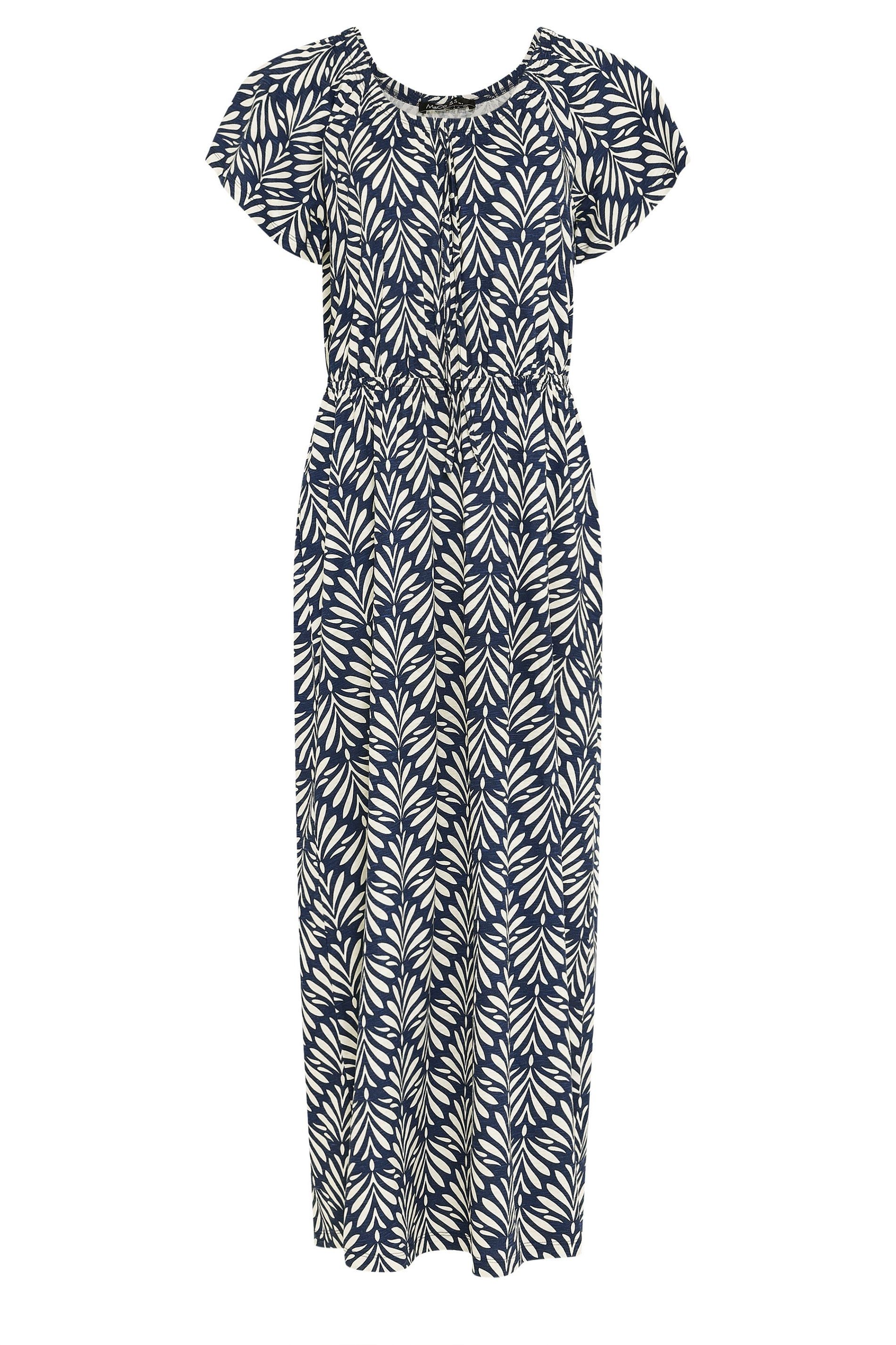 M&Co Leaf Print Tie Neck Cotton Maxi Dress
