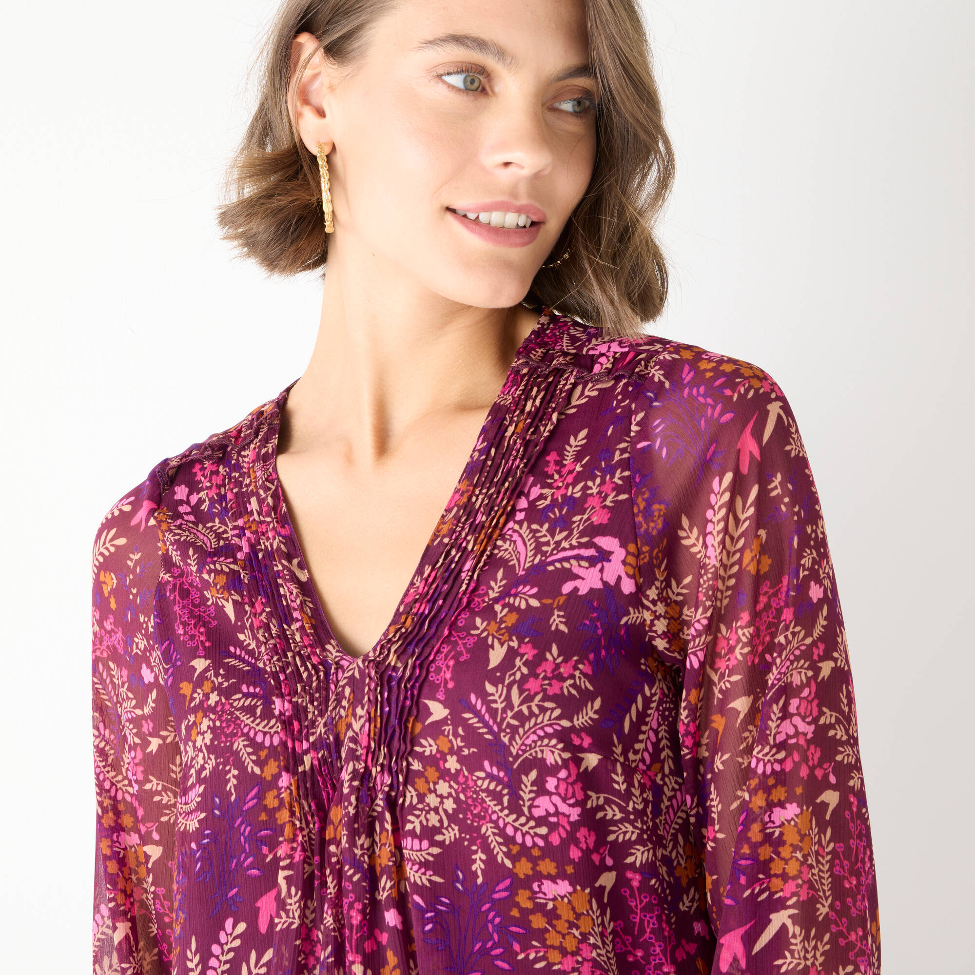 Robe imprimée à plis, imprimé for&ecirc;t
