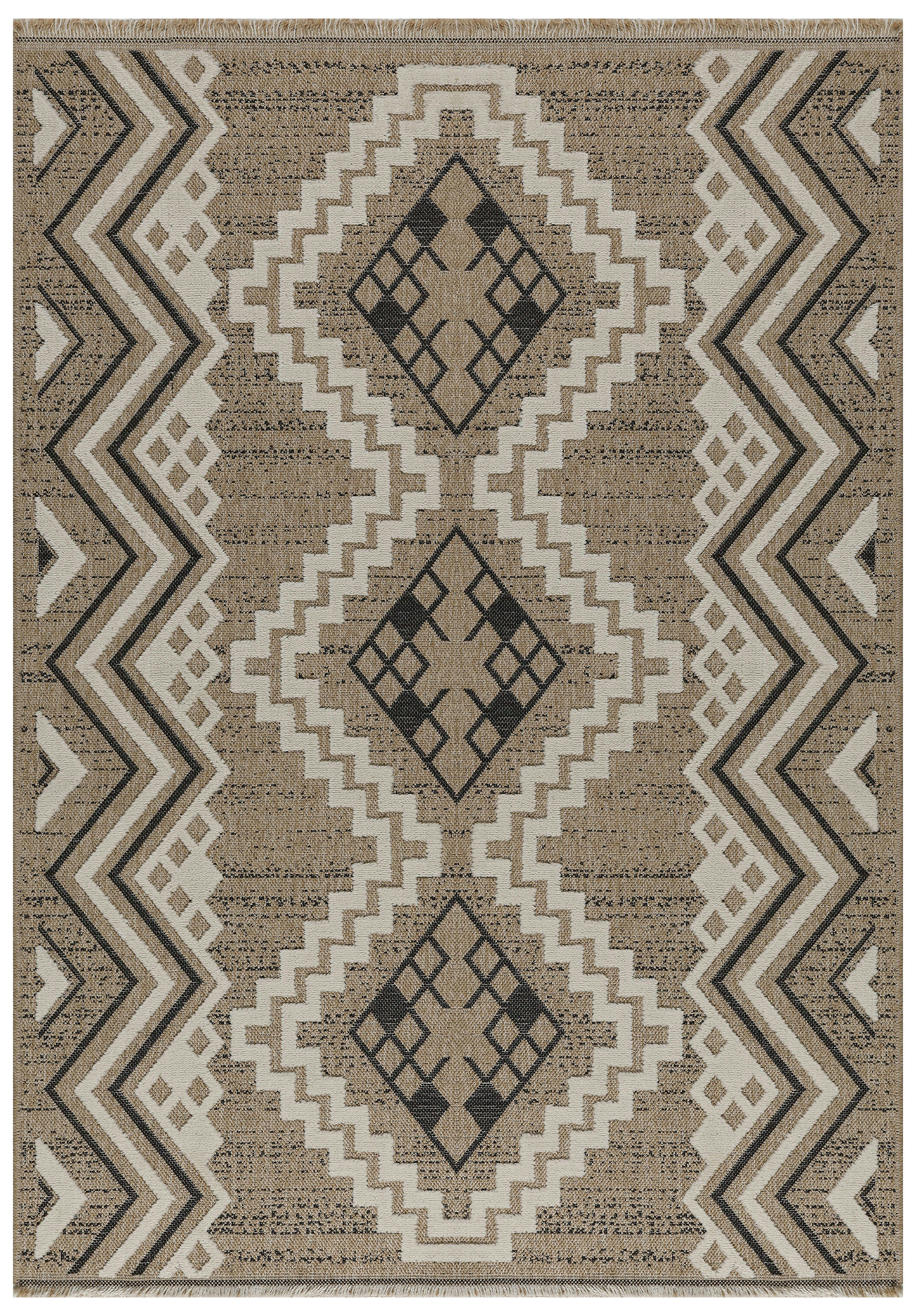 TULUM - Tapis intérieur et extérieur aspect jute ethnique noir-160x230