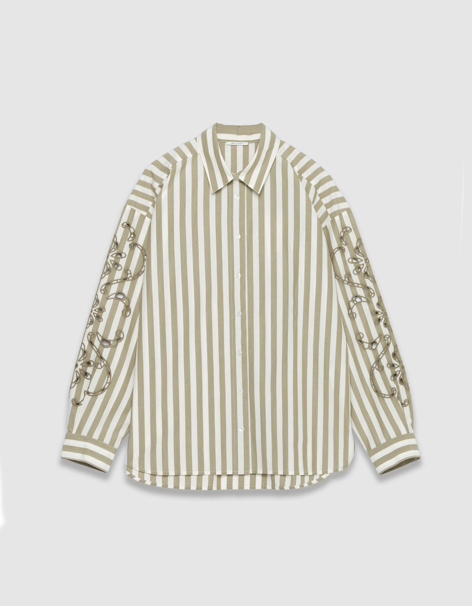 Chemise à rayures kaki broderies ajourées manches Femme